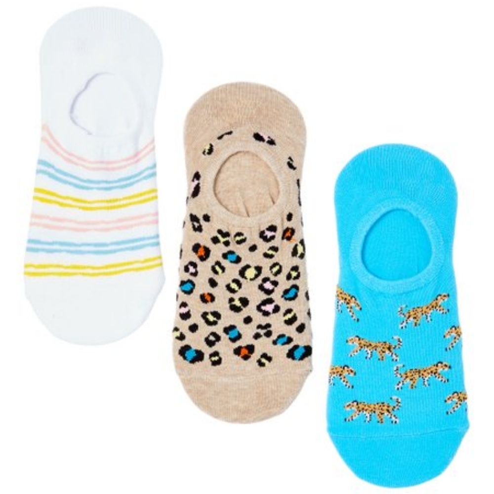 Davco Womens 3-Pk. Cheetah No Show Cotton Liner Socks